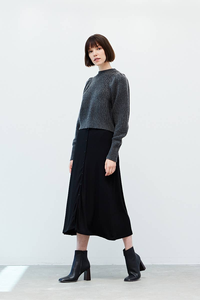 Pleated Shoulder Cropped Sweater