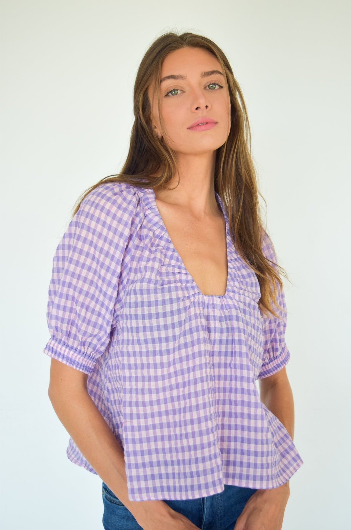 Pink & Purple Check Ruched Marakesh Top